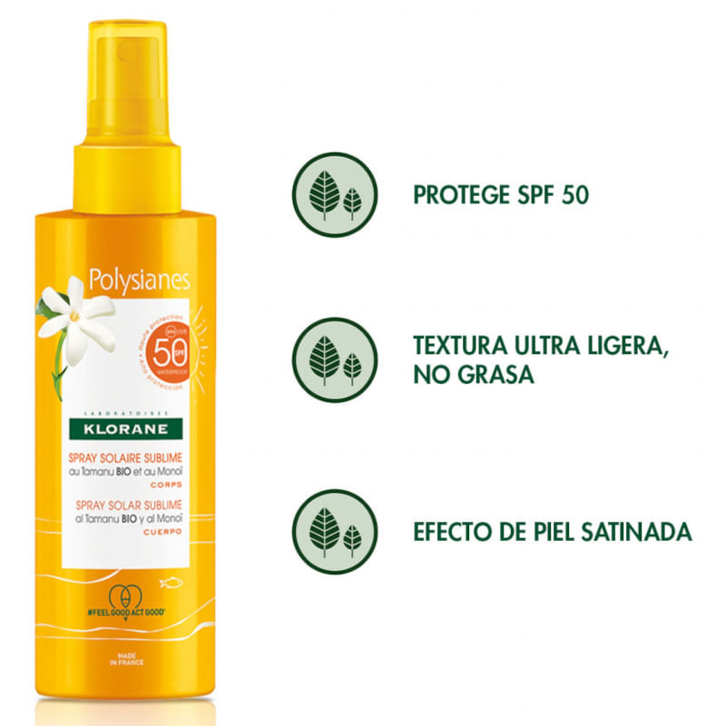Klorane Polysianes Spray SPF50 – 200 Ml, Leichter Sonnenschutz Fürs Gesicht