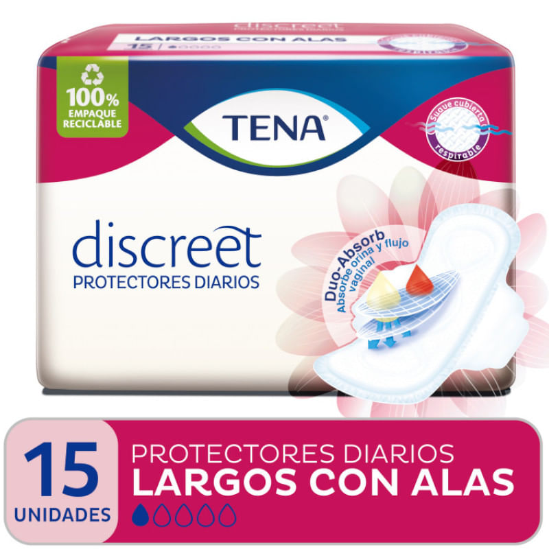 Tena Protectores Diarios Discreet Largo Con Alas 15 Unidades 