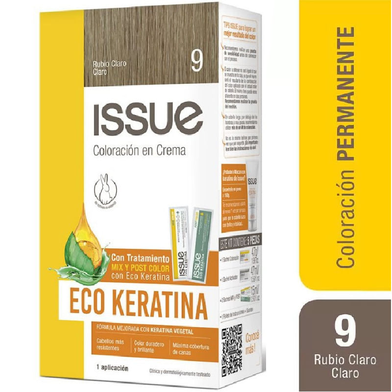Issue Coloracion En Crema Kit Eco Keratina (9 Rubio Claro Claro ...